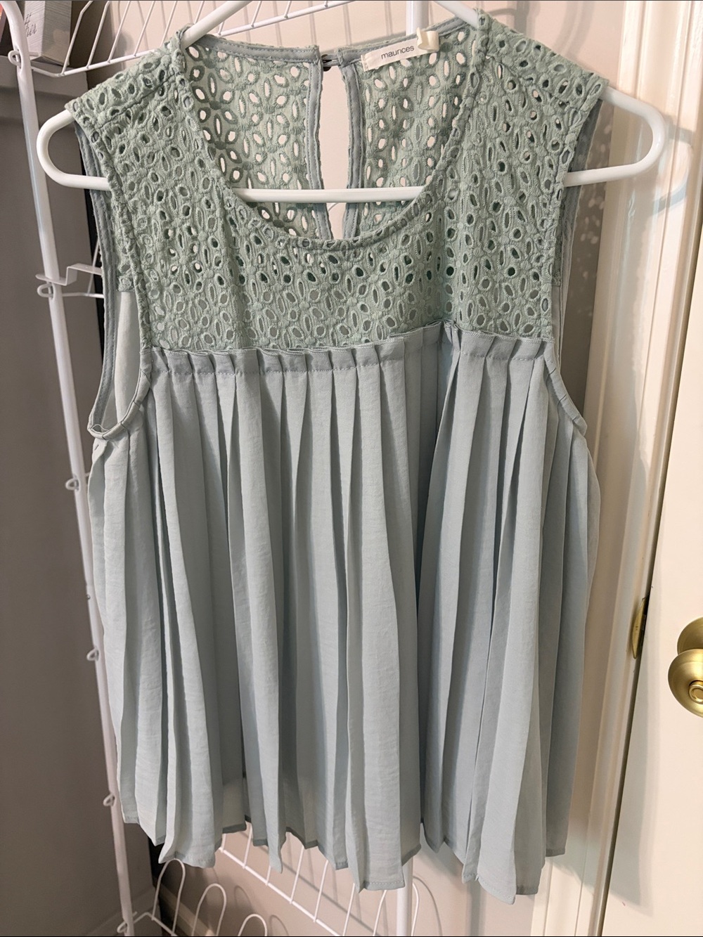 Maurices Light Sage Lace Yoke Pleated Swing Dress